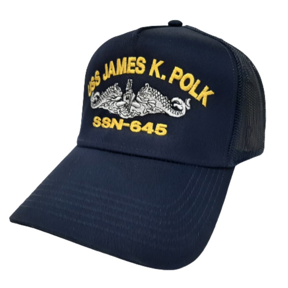 USS James K. Polk SSN-645 Mesh Snapback Cap Hat Navy Blue Boat Naval Ship Navy